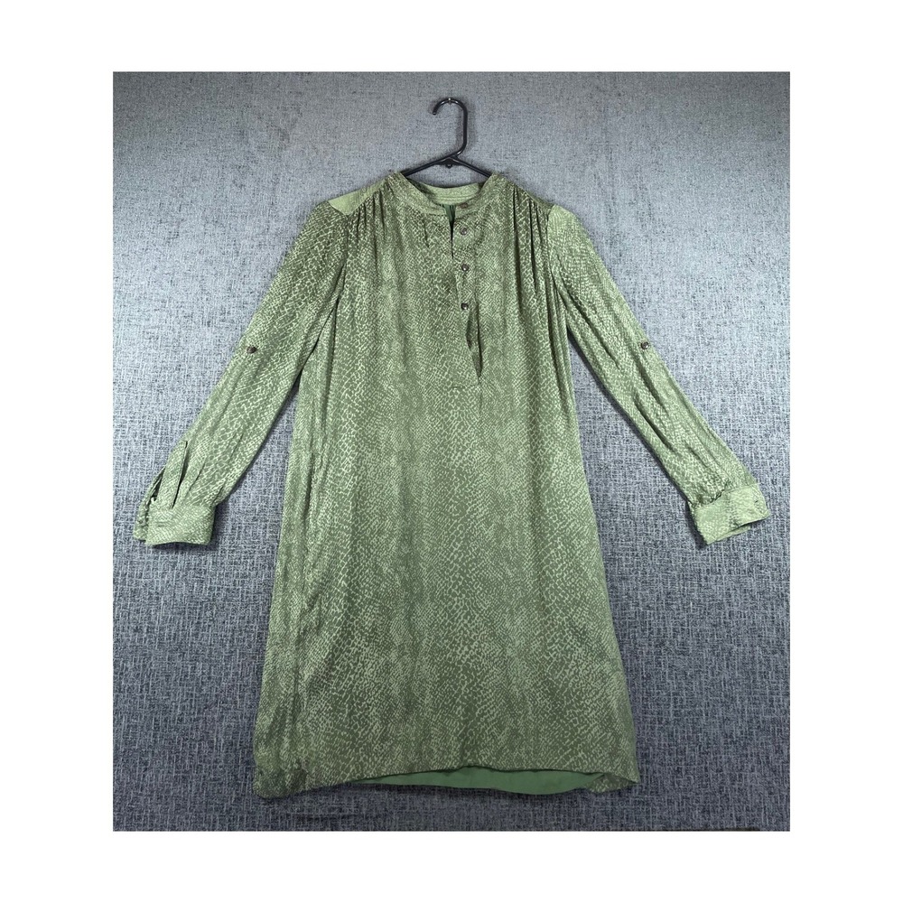 Banana Republic Green Snakeskin Print Shift Dress Petite 0 Long Sleeve Pockets
